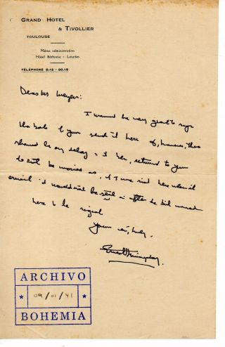 Letter Signed Unique Doc Manuscript By Ernest Hemingway Us