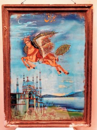 Islamic Glass Painting Prophet Mohammad Burak Horse Isra And Mi 