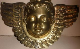 Antique large bronze wall sconces light lamps angel putti cherub faces 2