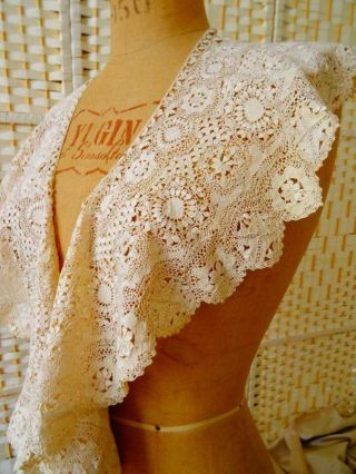 A Stunning Huge Antique Silk Maltese Lace Bertha C.  1890