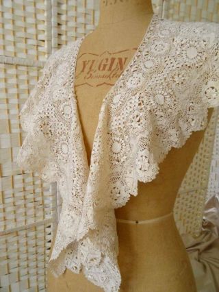 A Stunning Huge Antique Silk Maltese Lace Bertha C.  1890 6