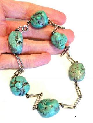 Rare Antique Victorian Silver & Large Turquoise Bead Choker Necklace: Chinese