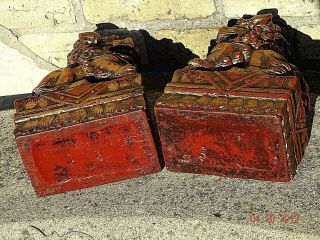 Victorian Antique Wood carved Asian Temple Lions Foo dogs Te Ling pair 11