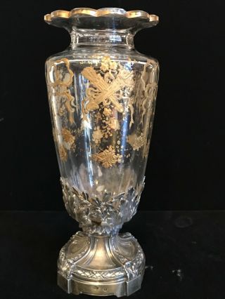 PAUL CANAUX & CIE FRENCH SILVERSMITH GILT GLASS AND BRONZE ORMOLU VASE,  Ca 1888 5