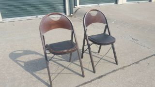 2 Antique 1920s Vintage Solid Kumfort Louis Rastetter & Sons Wood Folding Chairs