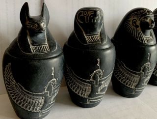 ANCIENT EGYPTIAN ANTIQUE STATUE Sons of Horus 4 Canopic Jars 1550 Bc 3