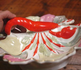 Vintage Antique German LOBSTER Crawfish Porcelain Painted Serving Tray Dish Bowl 2