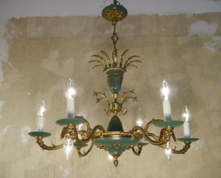 Empire French Chandelier Brass Old Vintage Ceiling Lightings 9 Light 2 Tiers