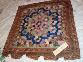 Antique Quilted Table Cover,  Circa 1840,  Made In England Vibrant Colors
