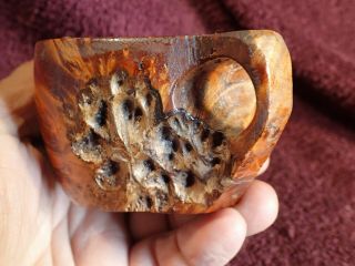 VINTAGE WELL MADE BURL WOOD DRINKING CUP KUKSA FOLK ART SCANDINAVIA 2