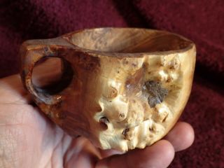 VINTAGE WELL MADE BURL WOOD DRINKING CUP KUKSA FOLK ART SCANDINAVIA 3