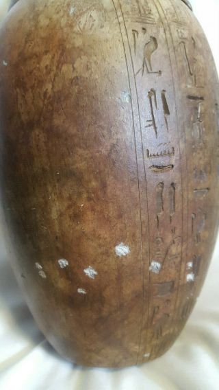Vtg Ancient Egyptian Carved Stone Hieroglyphics Heavy Urn Vase With Lid 8
