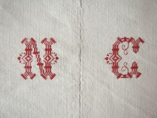 Antique Sheet French Linen Nc Monogram Textile Metis Fabric 72x92