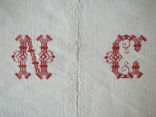 Antique Sheet French Linen NC Monogram Textile Metis Fabric 72X92 5