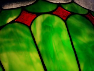 ANTIQUE VINTAGE ARTS & CRAFTS PERIOD GREEN RED SLAG GLASS LAMP SHADE STEUBEN ERA 6