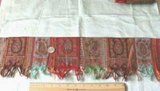 19thC Antique Kashmir Woven Wool Paisley Border Fabric Yardage L - 204 