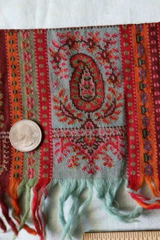 19thC Antique Kashmir Woven Wool Paisley Border Fabric Yardage L - 204 