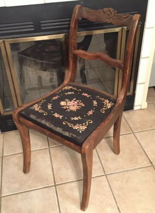 Duncan Phyfe CHAIR ANTIQUE NEEDLEPOINT Tell City SEAT DINING ROOM TABLE USA VTG 4