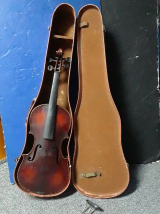Antique 4/4 Violin,  For Restoration W/ Geib Economo Case