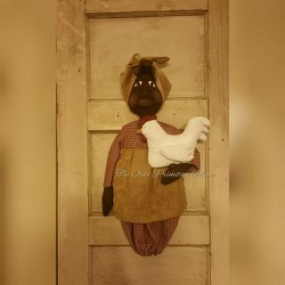 Primitive Black Mammy Bag Doll With Chicken