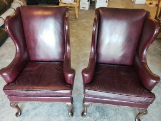 Pair Hickory North Carolina Chippendale Wing Back Arm Chairs 4938