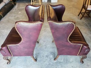 Pair HICKORY North Carolina Chippendale Wing Back Arm Chairs 4938 3