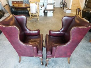 Pair HICKORY North Carolina Chippendale Wing Back Arm Chairs 4938 5