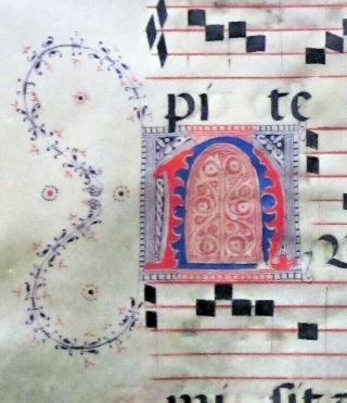Lg.  Liturgical Music Manuscript,  Antiphonary Lf,  Vellum,  Handptd.  Initials,  C.  1500,  2