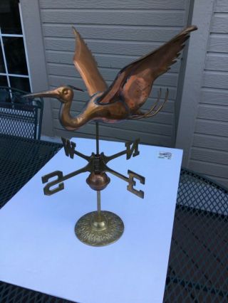Vintage Copper Weather Vane Crane Heron Hand Crafted 