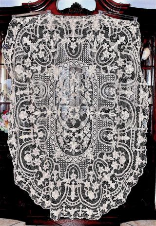 Antique Italian Point De Venise Needlelace Oval Tablecloth 86x66in