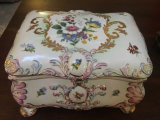 Large Heavy Vintage RK Crown Dresden Porcelain Box with Flowers And Gold Accents 5