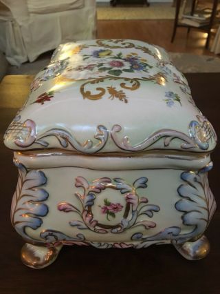 Large Heavy Vintage RK Crown Dresden Porcelain Box with Flowers And Gold Accents 7