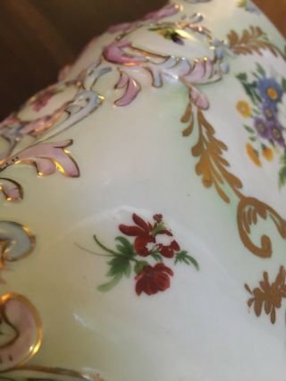 Large Heavy Vintage RK Crown Dresden Porcelain Box with Flowers And Gold Accents 9