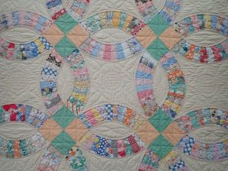 Vintage Peach & Green Wedding Ring QUILT 86x71 Such Lovely Prints 8