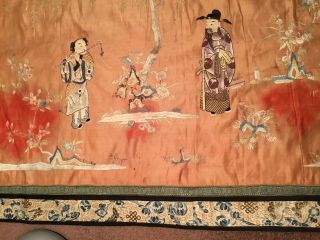 ANTIQUE 19th c QI ' ING CHINESE EMBROIDERED SILK PANEL EMBROIDERY,  436 cm x 72 cm 11