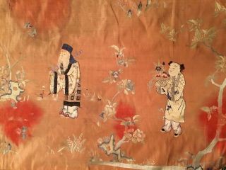 ANTIQUE 19th c QI ' ING CHINESE EMBROIDERED SILK PANEL EMBROIDERY,  436 cm x 72 cm 4