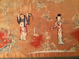 ANTIQUE 19th c QI ' ING CHINESE EMBROIDERED SILK PANEL EMBROIDERY,  436 cm x 72 cm 5