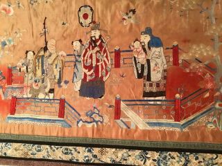 ANTIQUE 19th c QI ' ING CHINESE EMBROIDERED SILK PANEL EMBROIDERY,  436 cm x 72 cm 7