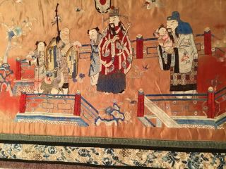 ANTIQUE 19th c QI ' ING CHINESE EMBROIDERED SILK PANEL EMBROIDERY,  436 cm x 72 cm 8