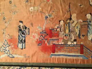 ANTIQUE 19th c QI ' ING CHINESE EMBROIDERED SILK PANEL EMBROIDERY,  436 cm x 72 cm 9