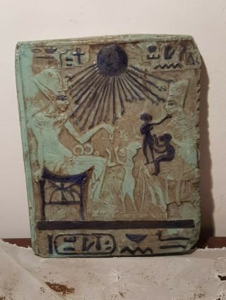 Rare Antique Ancient Egyptian Stela King Akhenaten Quen Nefertiti sun1353–1336BC 11