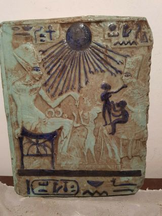 Rare Antique Ancient Egyptian Stela King Akhenaten Quen Nefertiti sun1353–1336BC 12