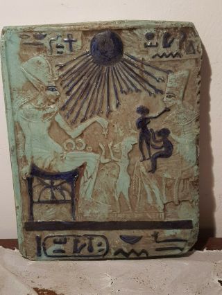 Rare Antique Ancient Egyptian Stela King Akhenaten Quen Nefertiti Sun1353–1336bc