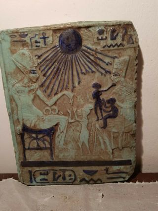 Rare Antique Ancient Egyptian Stela King Akhenaten Quen Nefertiti sun1353–1336BC 2