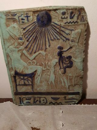 Rare Antique Ancient Egyptian Stela King Akhenaten Quen Nefertiti sun1353–1336BC 3