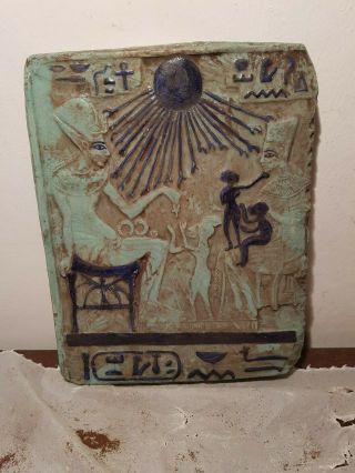 Rare Antique Ancient Egyptian Stela King Akhenaten Quen Nefertiti sun1353–1336BC 5