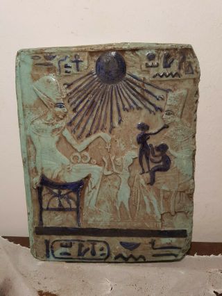 Rare Antique Ancient Egyptian Stela King Akhenaten Quen Nefertiti sun1353–1336BC 7