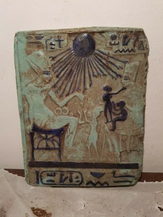 Rare Antique Ancient Egyptian Stela King Akhenaten Quen Nefertiti sun1353–1336BC 9