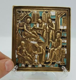 Russia Orthodox bronze icon The Nativity of The Virgin.  Enameled. 4