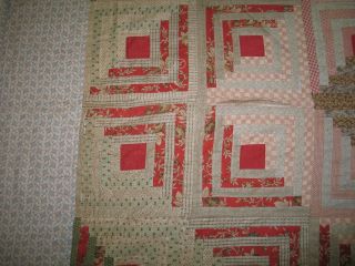 Antique circa mid 1800s LOG CABIN QUILT - Hand Pieced Hand Quilted Rustic Primitiv 10